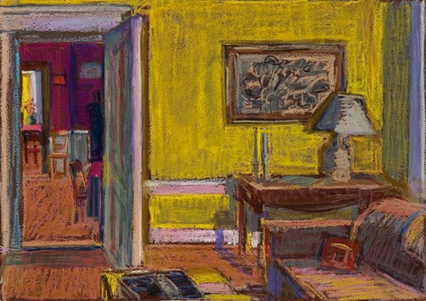 Yellow Room to Kitchen<br/>13x19"<br/>Oil Pastel on Prepared Paper