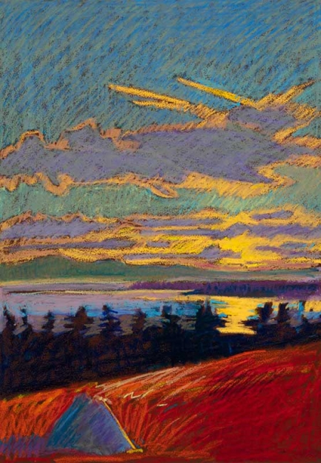 From Mt Togus<br/>27 x 19"<br/>Oil Pastel on Prepared Paper