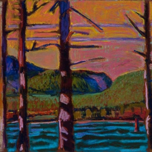 Acadia Through Trees II13x19"Oil Pastel on Prepared Paper