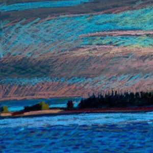 Pond Island Below Sky27 x 19"Oil Pastel on Prepared Paper