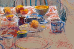 Brita's Table<br/>27 x 19"<br/>Oil Pastel on Prepared Paper<br/>Sold