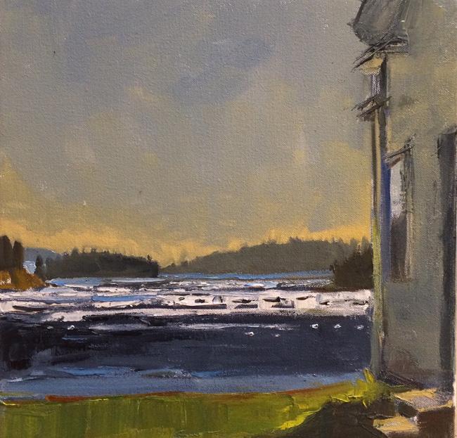 Morning Sparkle & Island Farmhouse<br/>12 x 12"<br/>Oil on Canvas
