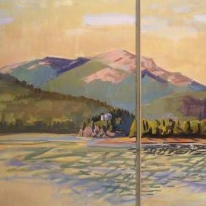 Acadia Evening (Bear Island Light) 36 x 96" in 4 vertical panelsOil on Canvas