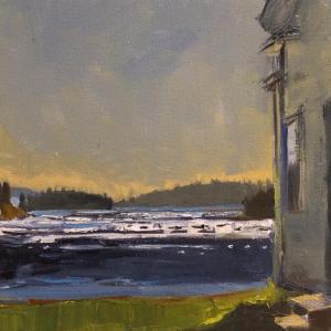 Morning Sparkle & Island Farmhouse12 x 12"Oil on Canvas