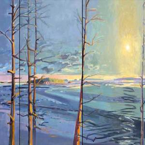 World Without End (Through Trees) 40 x 150"in 5 Vertical panels, Oil on Canvas