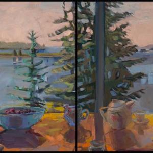 Cherries, Fling and Titian Ware Diptych30 x 60"Oil on Canvas